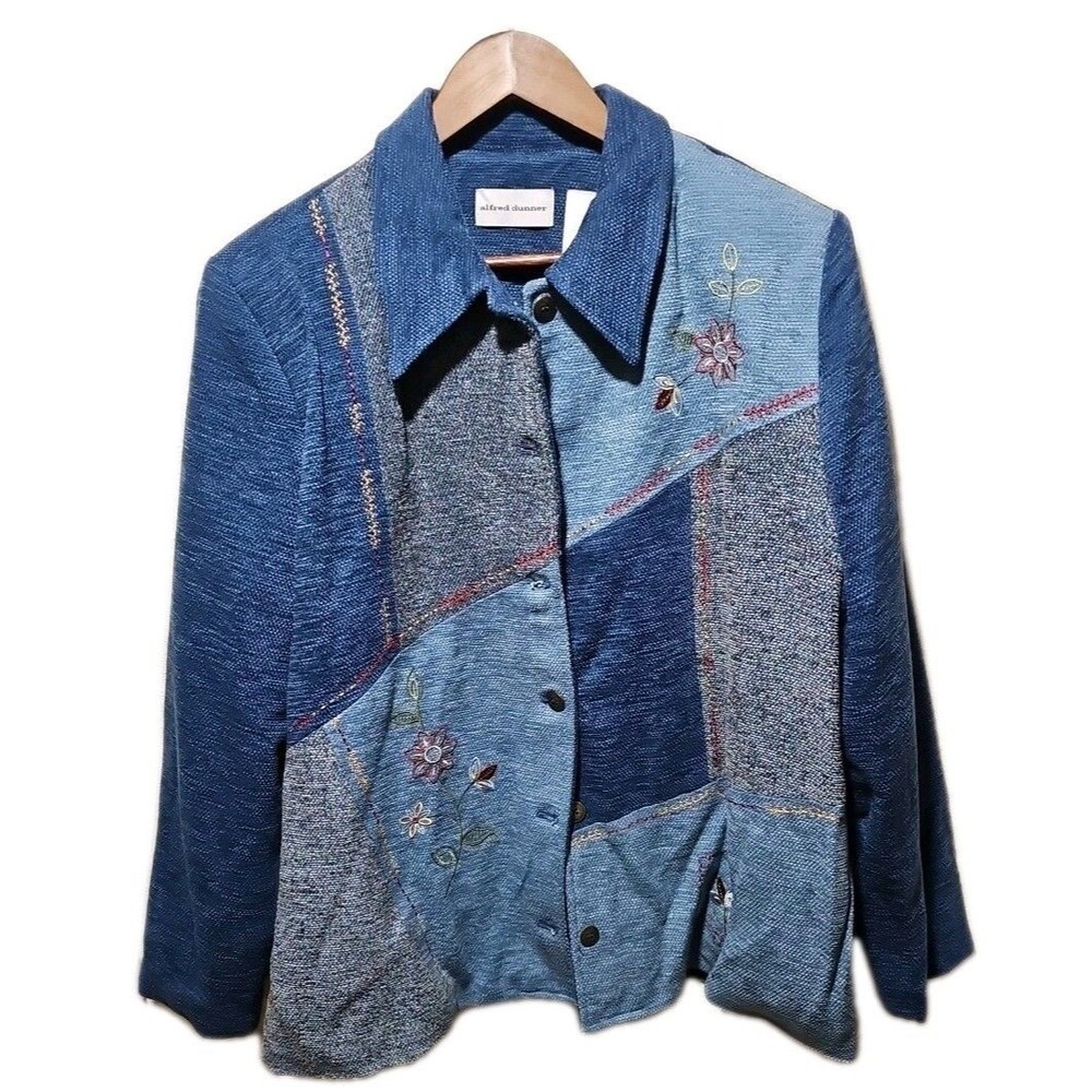 Vtg 90 Alfred Dunner Tweed Patchwork Floral Embroidery Button Jacket 20 Cardigan